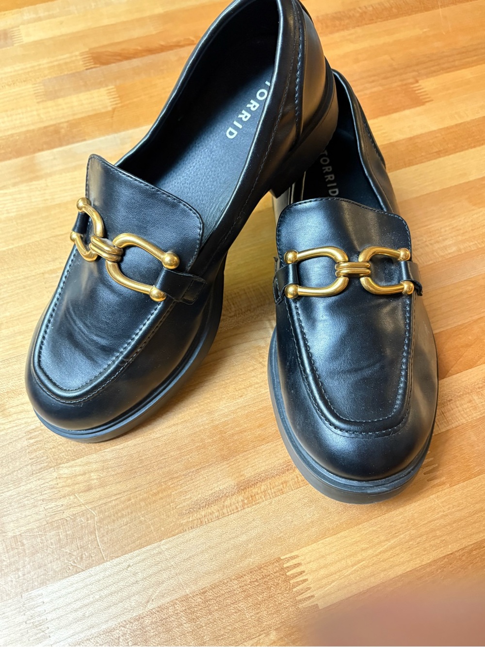 torrid Black Chunky Loafers witGold Chain Hardware